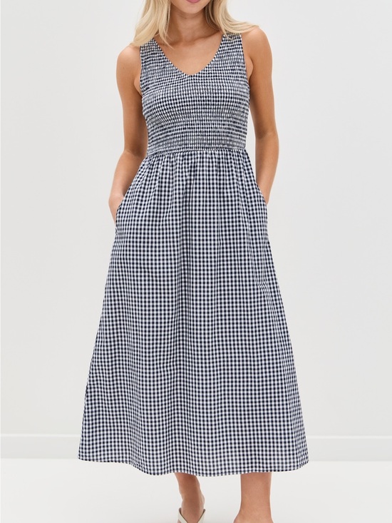 Marea By Liz Joy Dresses & Skirts - Marea V-Neck Gingham Cora Dress in Navy and White - NWT size small